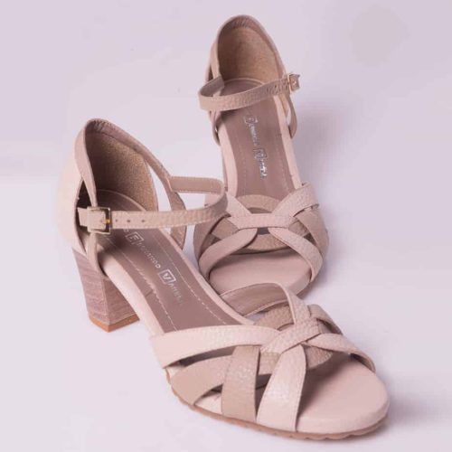 Sandalia De Tacón Capellada Combinación De Cueros Color Nude Y Taupe - Tácon 5.5 CM