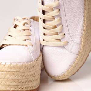 Tenis para mujer en cuero blanco y plataforma en yute - Compra ahora tenis para mujer en nuestra tienda online. Envíos gratis en Colombia - DFV Leather Shoes and Bags