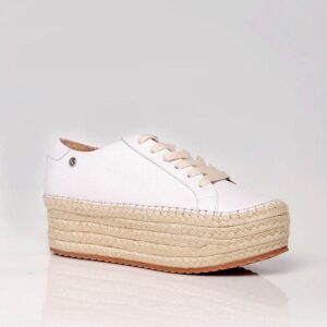 Tenis para mujer en cuero blanco y plataforma en yute - Compra ahora tenis para mujer en nuestra tienda online. Envíos gratis en Colombia - DFV Leather Shoes and Bags