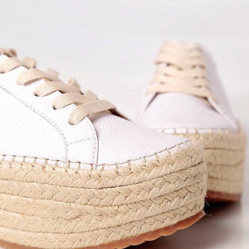 Tenis para mujer en cuero blanco y plataforma en yute - Compra ahora tenis para mujer en nuestra tienda online. Envíos gratis en Colombia - DFV Leather Shoes and Bags