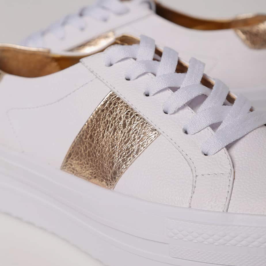 Tenis en Cuero Blanco y Dorado | DFV Leather Shoes \u0026 Bags