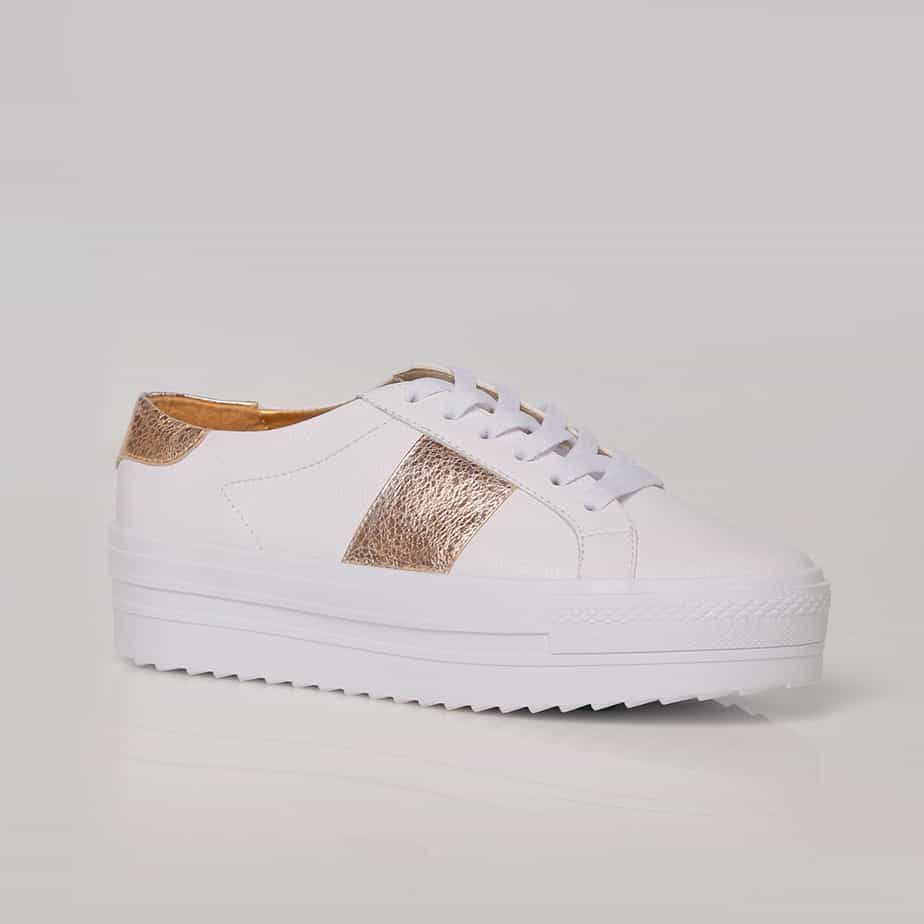 Tenis en Cuero Blanco y Dorado | DFV Leather Shoes \u0026 Bags