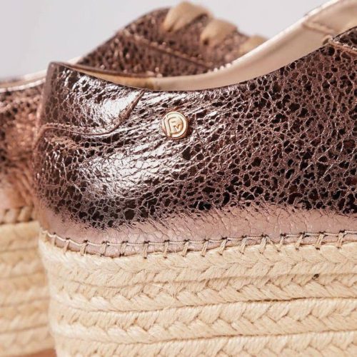Tenis de Cuero Para Mujer Cuero Vaporiano Oro y Plataforma en Yute - Imagen 4
