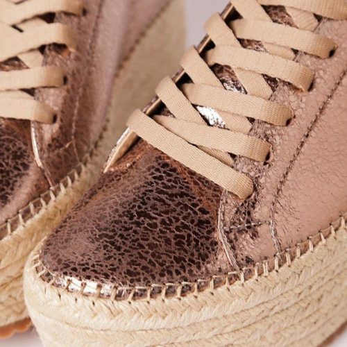 Tenis de Cuero Para Mujer Cuero Vaporiano Oro y Plataforma en Yute - Imagen 3