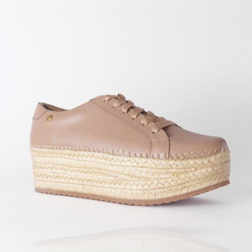 Tenis de Cuero Para Mujer Cuero Nude y Plataforma en Yute
