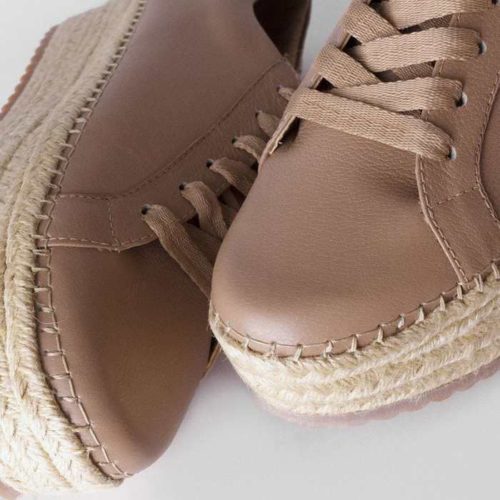 Tenis de Cuero Para Mujer Cuero Nude y Plataforma en Yute - Imagen 3