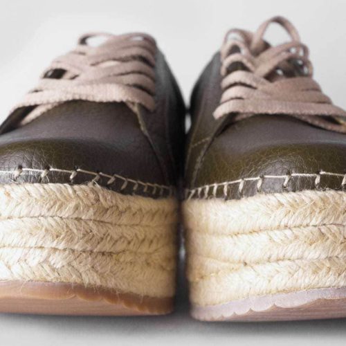 Tenis de Cuero Para Mujer Cuero Verde y Plataforma en Yute - Imagen 4