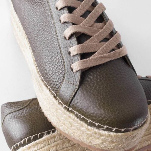 Tenis de Cuero Para Mujer Cuero Verde y Plataforma en Yute - Imagen 2
