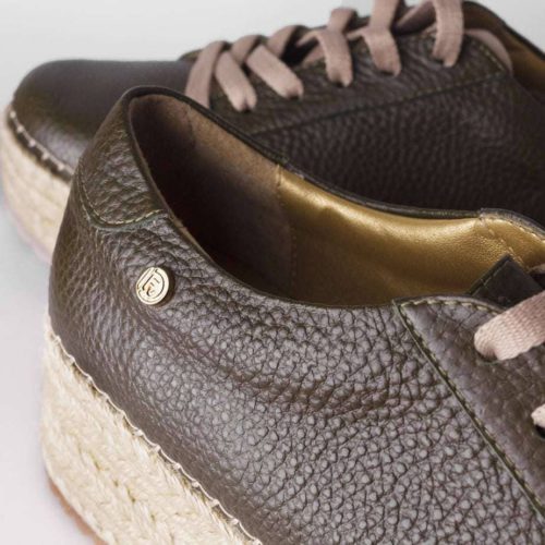 Tenis de Cuero Para Mujer Cuero Verde y Plataforma en Yute - Imagen 3