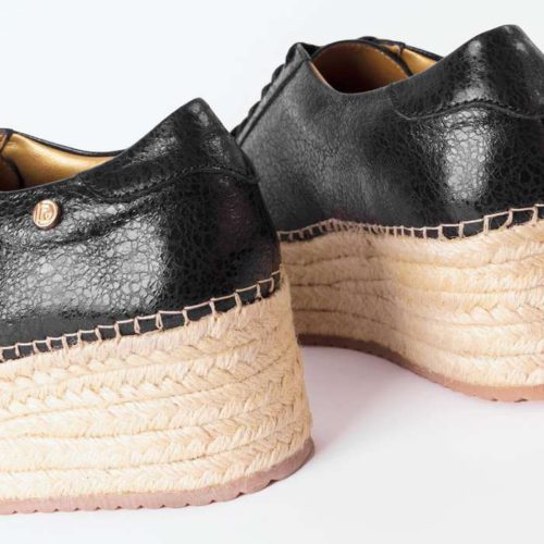 Tenis de Cuero Para Mujer Cuero Negro y Plataforma en Yute - Imagen 2