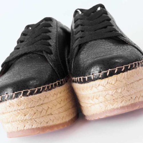 Tenis de Cuero Para Mujer Cuero Negro y Plataforma en Yute - Imagen 4