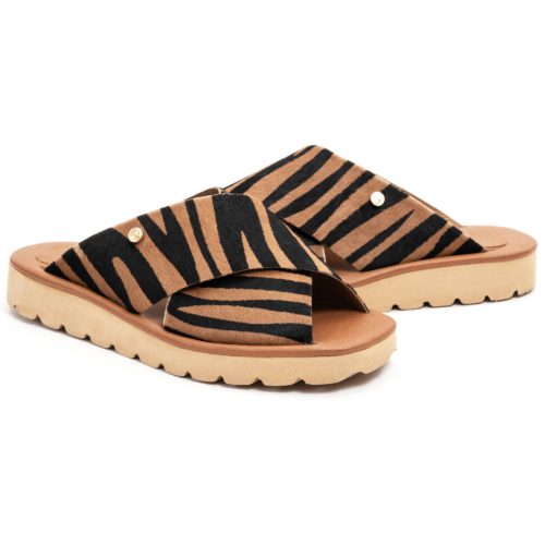 Sandalia Plana en Cuero Animal Print - Ref. Z-2691