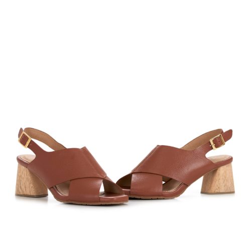 Sandalia de Tacón en Cuero y Madera - Ref. Z-2830