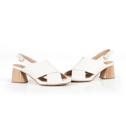 Sandalia de Tacón en Cuero y Madera - Ref. Z-2830 Blanco