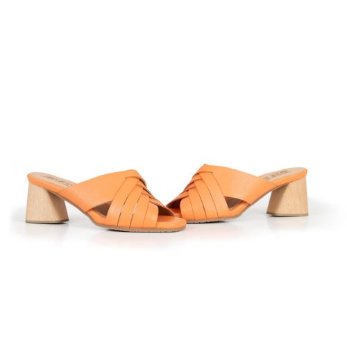 Sandalia de Tacón en Cuero y Madera  - Ref. Z-2833  Naranja