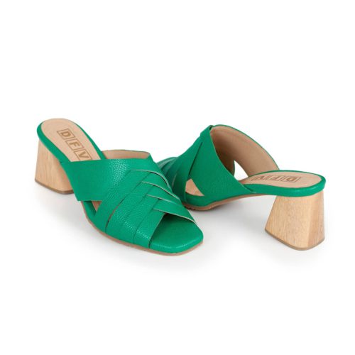 Sandalia de Tacón en Cuero y Madera  - Ref. Z-2833 Verde-Esmeralda