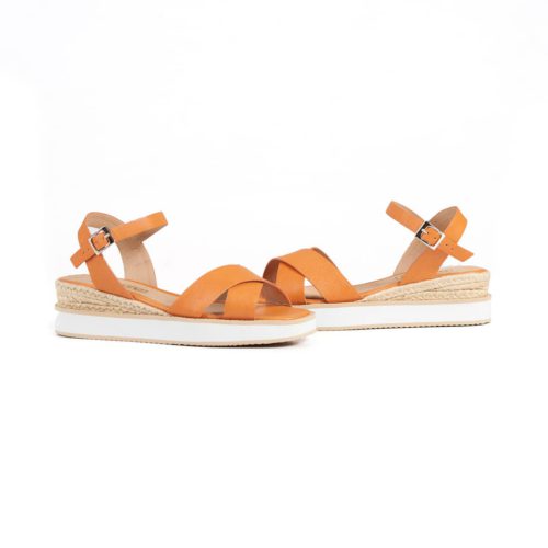 Sandalia Plana en Cuero y Plataforma Yute - Ref. Z-2765 Naranja