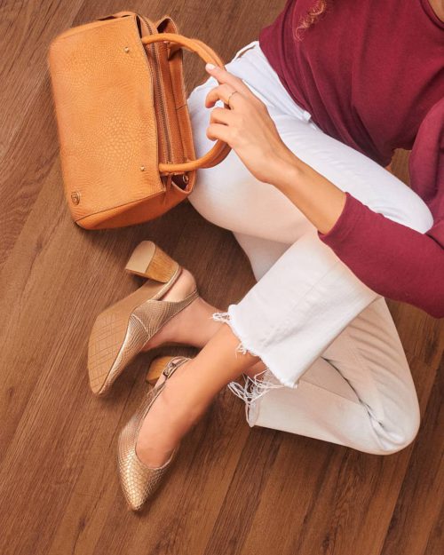 Zapato de Tacón Cuadrado en Madera - Ref. Z-2387 Dorado - Imagen 2