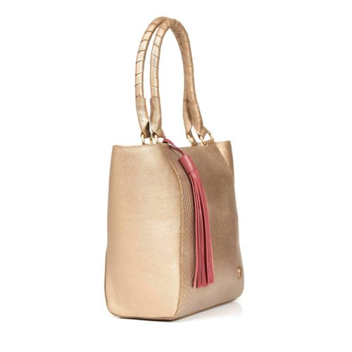 Bolso de Hombro en Cuero  - Ref. B-1522 Dorado - Imagen 3
