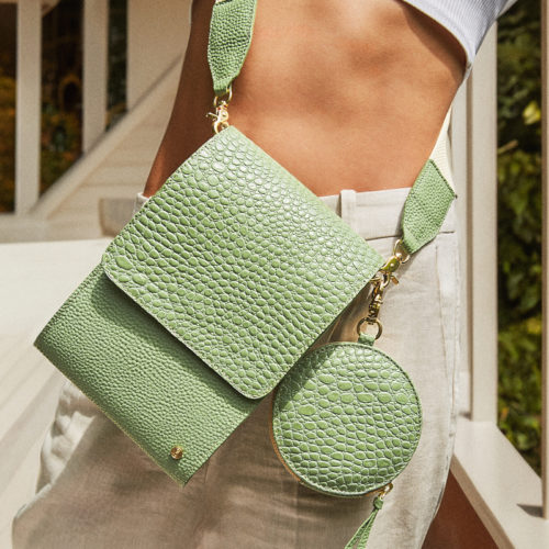 Bolso Manos Libres en Cuero  - Ref. B-1528 Verde