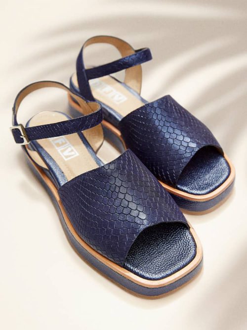 Sandalia Plana en Cuero -  Ref. Z-2971 Azul - Imagen 2