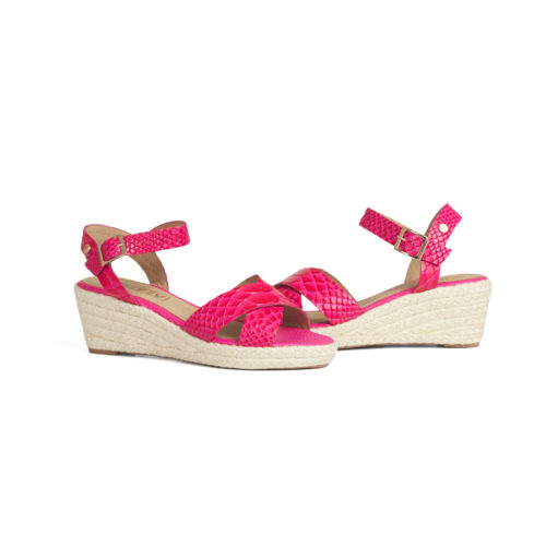 Plataforma En Cuero y Rafia - Ref. Z-2518 Fucsia