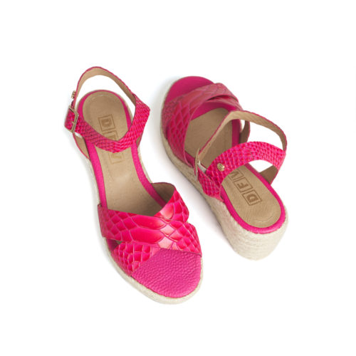 Plataforma En Cuero y Rafia - Ref. Z-2518 Fucsia