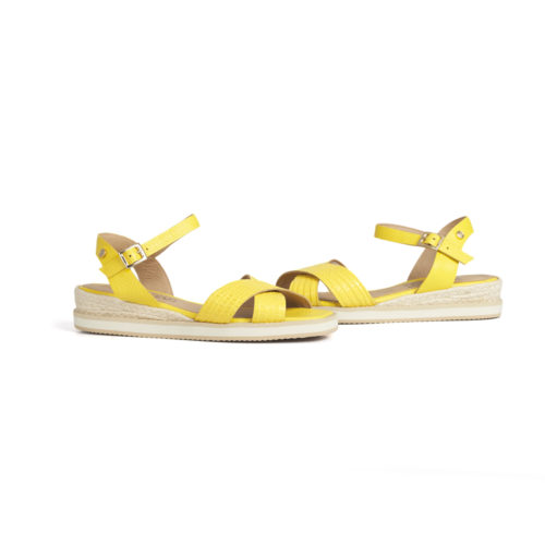 Sandalia Plana en Cuero y Plataforma Yute - Ref. Z-2765 Amarillo