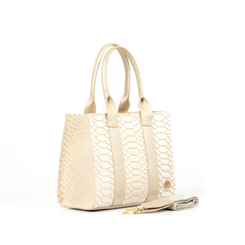 Bolso de Hombro / Manos Libres en Cuero  - Ref. B-1553 Blanco Oro - Imagen 3