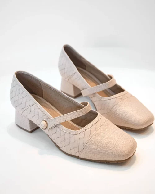 Zapato Cerrado con Tacón en Cuero- Ref. Z-3214 Nude - Imagen 3